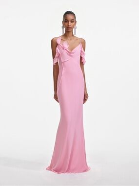self portrait blue satin flower maxi dress self-portrait - Blue Satin Jersey Maxi Dress